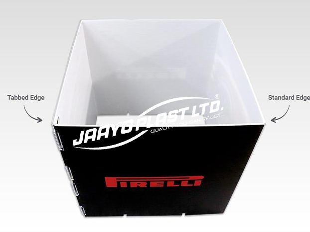 Open-top printed PP display cube showing tabbed and standard edges