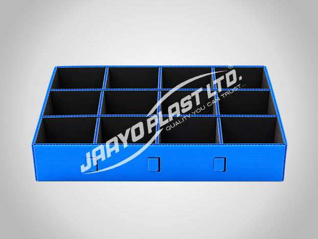 Blue PP tray with black cell partitions