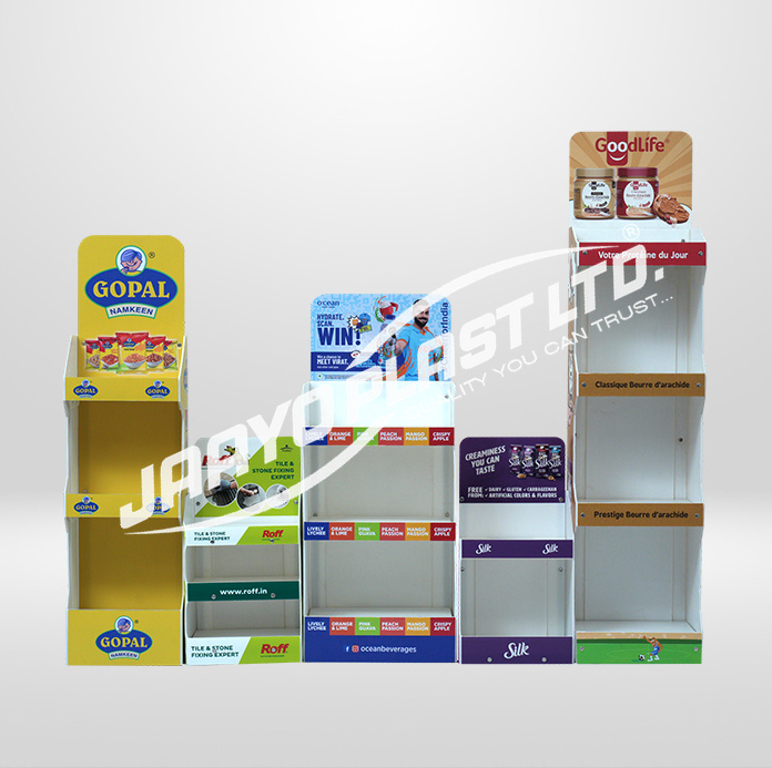 Tiered retail point-of-sale display units printed on PP corrugated sheet