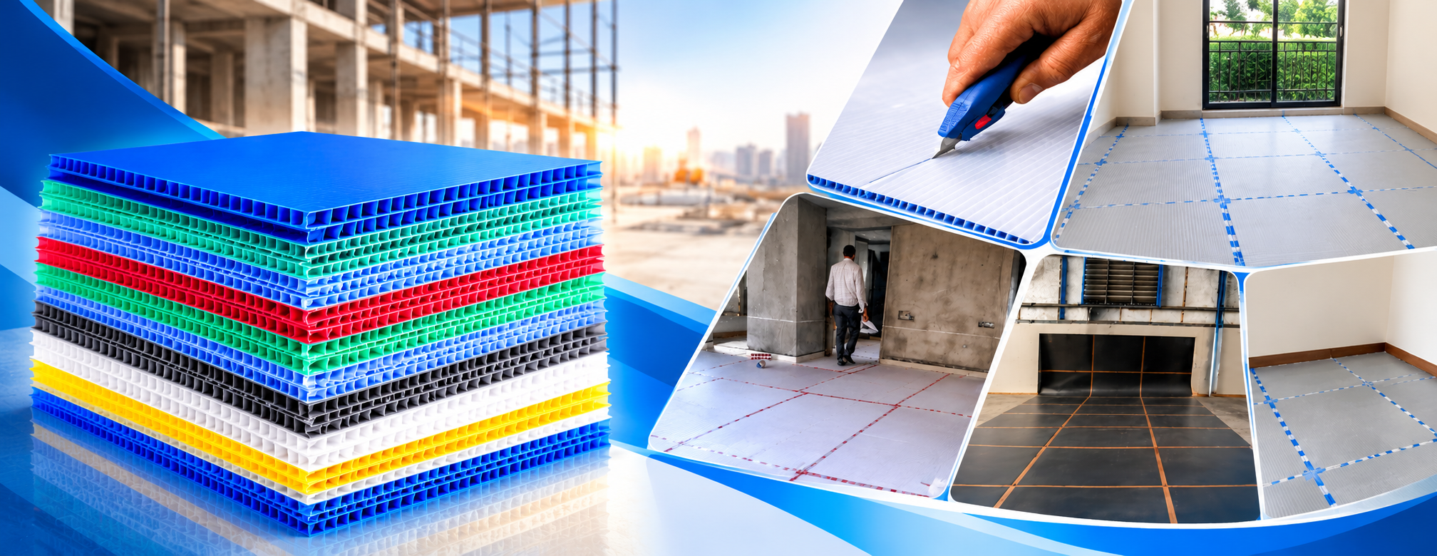 Stacked surface-protection sheets in several colours and thicknesses